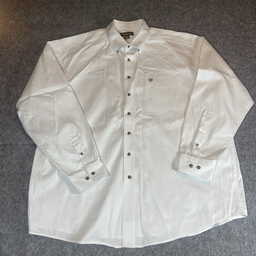 Ariat Men's XXL White Long Sleeve Button Down Classic Twill Shirt Cotton